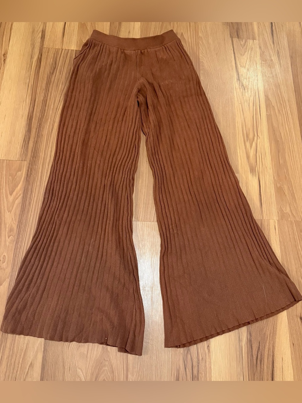 Princess Polly Ribbed Wide-Leg Knit Pants - Brown XS/S
